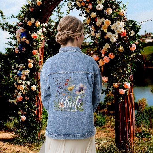 Bruidsnaam Wild Flowers Waterverf Bloemen Bruiloft Denim Jacket