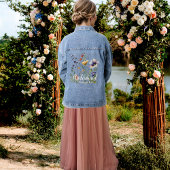 Bruidsnaam Wild Flowers Waterverf Bloemen Bruiloft Denim Jacket