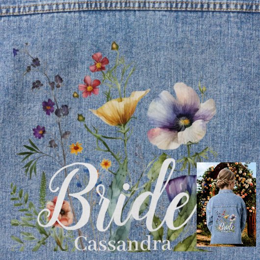 Bruidsnaam Wild Flowers Waterverf Bloemen Bruiloft Denim Jacket