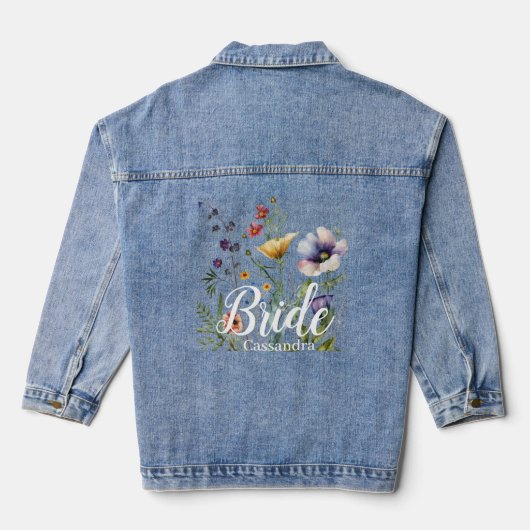 Bruidsnaam Wild Flowers Waterverf Bloemen Bruiloft Denim Jacket (Achterkant)