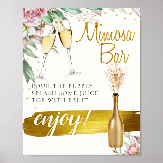 Bruidsontbijt Mimosa Bar Bord Foliage Blush Poster (Voorkant)