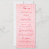 Bruidsontvangst diner menu roze roos knop kaart (Achterkant)