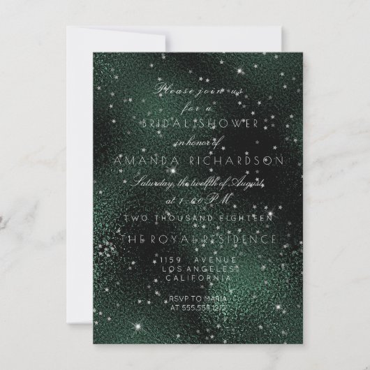 Bruidspaar Glas Diep Groen Zilveren Sterren Bachel Kaart (Voorkant)