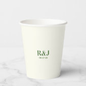 Bruidspaar groen monogram papieren bekers (Achterkant)