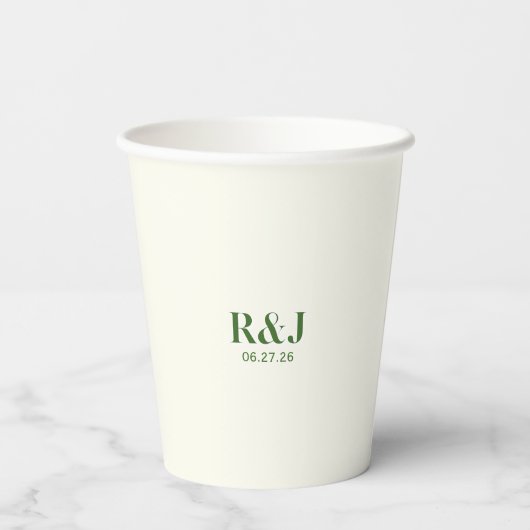 Bruidspaar groen monogram papieren bekers (Achterkant)