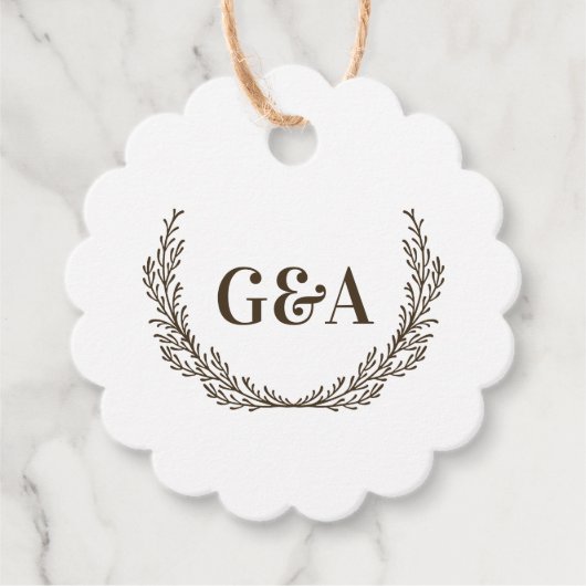 Bruidspaar Initiaal & Takken Bruidsmonogram Bedankjes Labels (Voorkant)