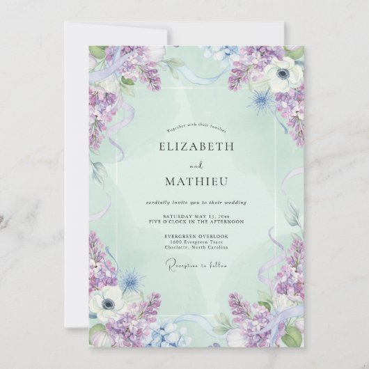 Bruidspaar Mint Paars Wisteria Kaart (Voorkant)