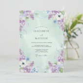 Bruidspaar Mint Paars Wisteria Kaart (Staand voorkant)