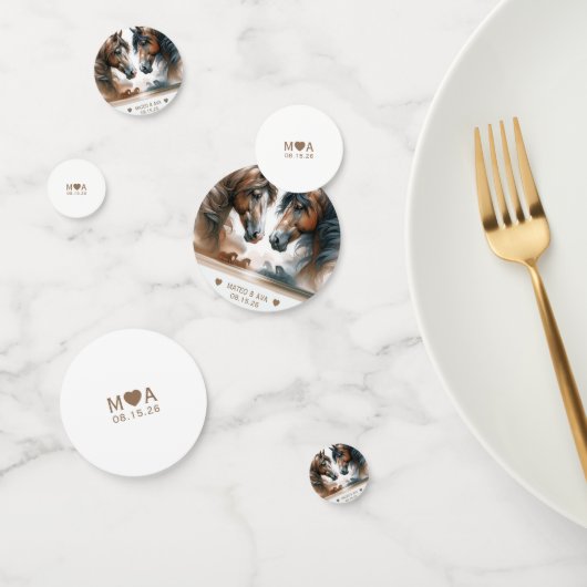 Bruidspaar Monogram Bruine Paarden Confetti (Groep)