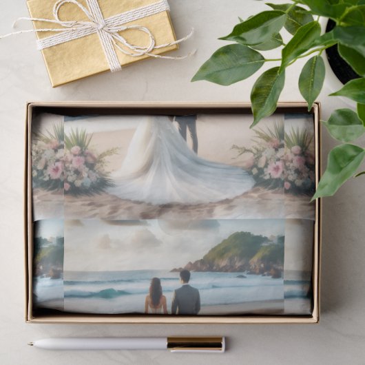 Bruidspaar op het strand tissuepapier (Geschenk)