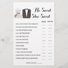 Bruidspaar Shower Spelkaart Hij Zei Zij Zei Flyer