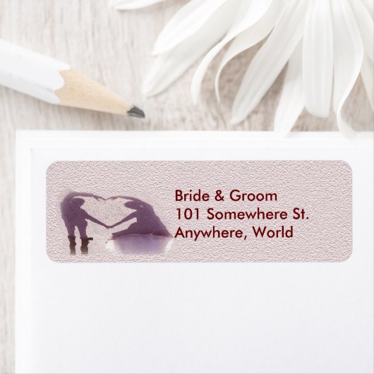 Bruidspaar Silhouet Hart in Zand Bruiloft Etiket (Insitu)