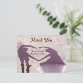 Bruidspaar Silhouet Hart in Zand Dank U Briefkaart (Staand voorkant)