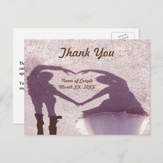 Bruidspaar Silhouet Hart in Zand Dank U Briefkaart (Voorkant / Achterkant)