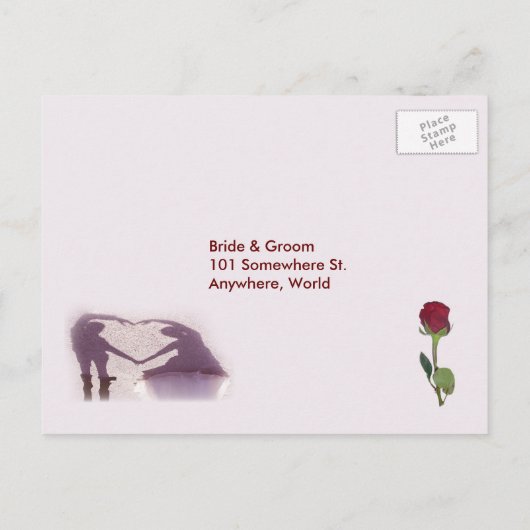 Bruidspaar Silhouet Hart Zand Bruiloft RSVP Uitnodiging Briefkaart (Achterkant)