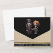 Bruidspaar skelet goud zwart elegant goth all in one uitnodiging (Achterkant)