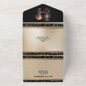 Bruidspaar skelet goud zwart elegant goth all in one uitnodiging (Buitenkant)