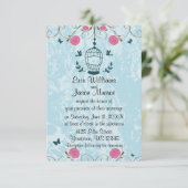 Bruidspaartje Vogelkooi Rozen Trouw Uitnodiging (Staand voorkant)