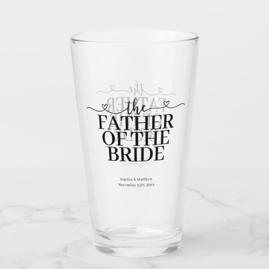 Bruidspapa Fancy Script Hart Bruiloft Glas (Achterkant)