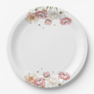 Bruidspapieren borden met bloemen voor de Bruid-to Papieren Bordje