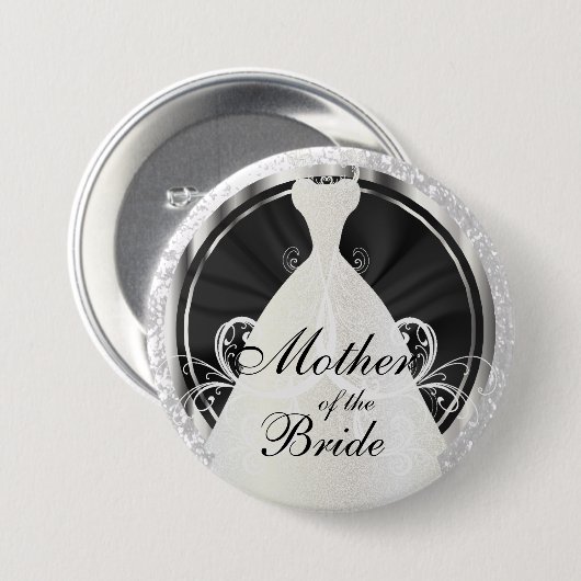 bruidspartij  | Zwarte, witte en zilveraccenten Ronde Button 7,6 Cm (Voorkant /achterkant)