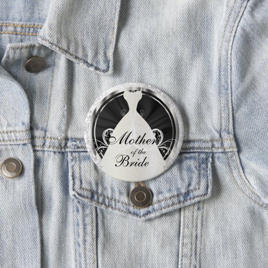 bruidspartij | Zwarte, witte en zilveraccenten Ronde Button 7,6 Cm (In situ)