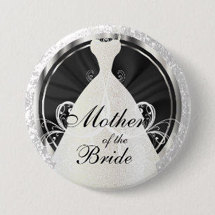 bruidspartij Zwarte, witte en zilveraccenten Ronde Button 7,6 Cm