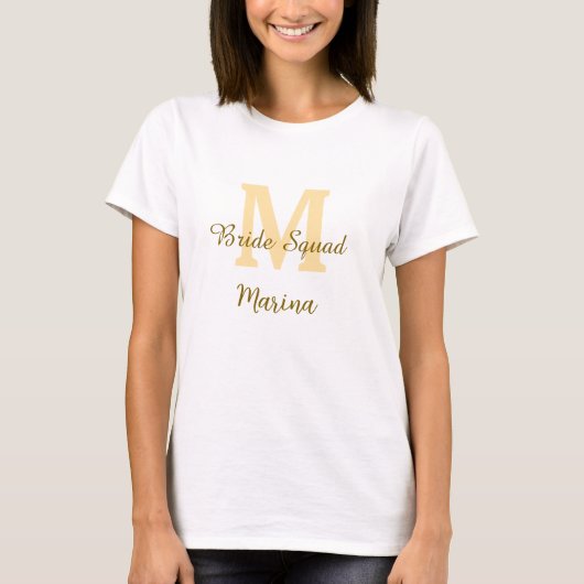 Bruidsploeg monogram gouden bruidsdouche eenvoudig t-shirt (Voorkant)