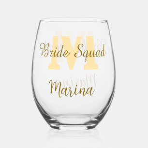 Bruidsploeg monogram gouden bruidsdouche eenvoudig wijnglas zonder voet
