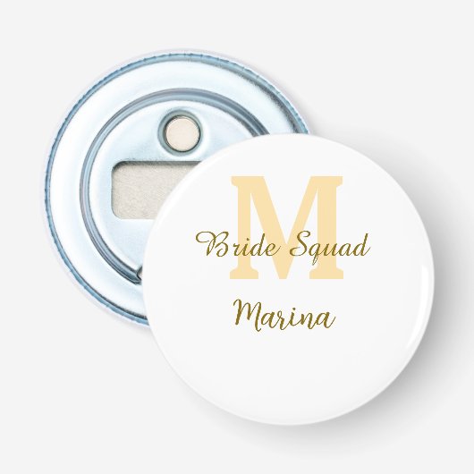 Bruidsploeg monogram gouden bruidsfeest eenvoudig  button flesopener (Voorkant)