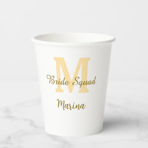 Bruidsploeg monogram gouden bruiloft eenvoudig  papieren bekers