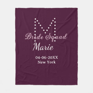 Bruidsploeg naam monogram bruidsmeisje mauve fleece deken