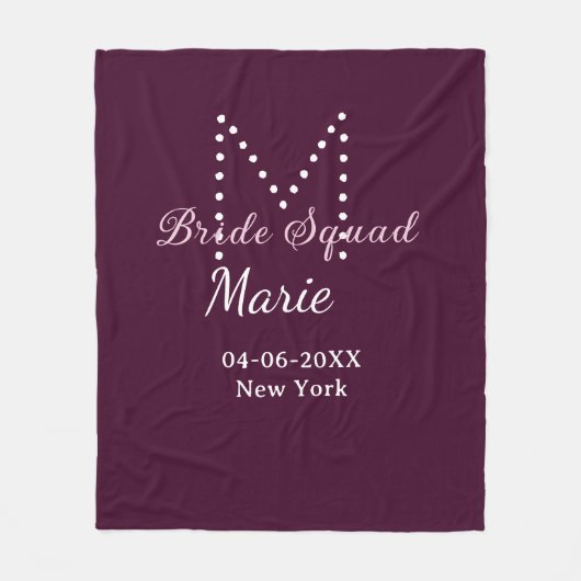 Bruidsploeg naam monogram bruidsmeisje mauve fleece deken (Voorkant)