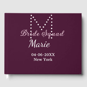 Bruidsploeg naam monogram bruidsmeisje mauve  gastenboek