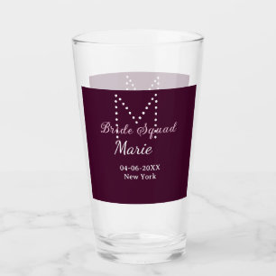 Bruidsploeg naam monogram bruidsmeisje mauve  glas