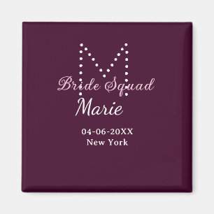 Bruidsploeg naam monogram bruidsmeisje mauve  magneet