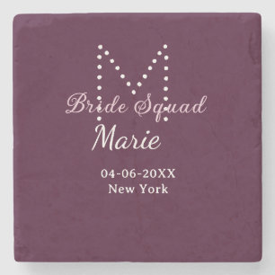 Bruidsploeg naam monogram bruidsmeisje mauve stenen onderzetter