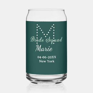 Bruidsploeg voeg naam monogram bruidsmeisje blauw blikvorm glas