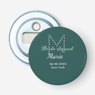Bruidsploeg voeg naam monogram bruidsmeisje blauw button flesopener