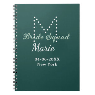 Bruidsploeg voeg naam monogram bruidsmeisje blauw notitieboek