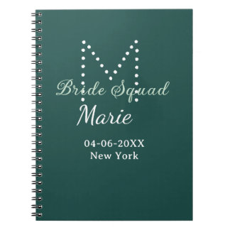 Bruidsploeg voeg naam monogram bruidsmeisje blauw notitieboek
