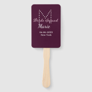 Bruidsploeg voeg naam monogram bruidsmeisje mauve handwaaier