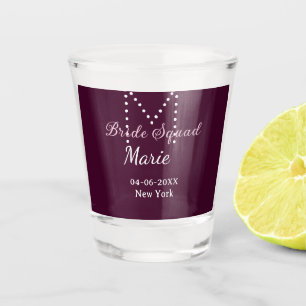 Bruidsploeg voeg naam monogram bruidsmeisje mauve  shot glas