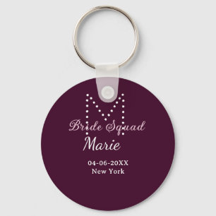 Bruidsploeg voeg naam monogram bruidsmeisje mauve sleutelhanger