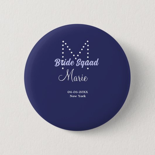 Bruidsploeg voeg naam monogram bruidsmeisje paars ronde button 5,7 cm (Voorkant)