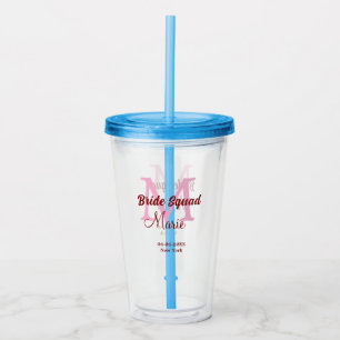 Bruidsploeg voeg naam monogram bruidsmeisje roze d acryl drinkbeker