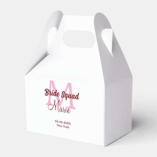 Bruidsploeg voeg naam monogram bruidsmeisje roze d bedankdoosjes (Voorkant Zijde)