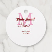 Bruidsploeg voeg naam monogram bruidsmeisje roze d bedankjes labels (Achterkant)