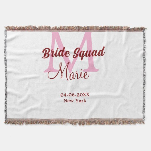 Bruidsploeg voeg naam monogram bruidsmeisje roze d deken (Voorkant)