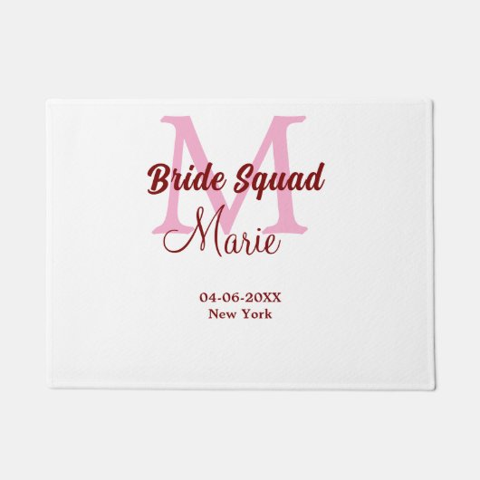 Bruidsploeg voeg naam monogram bruidsmeisje roze d deurmat (Voorkant)